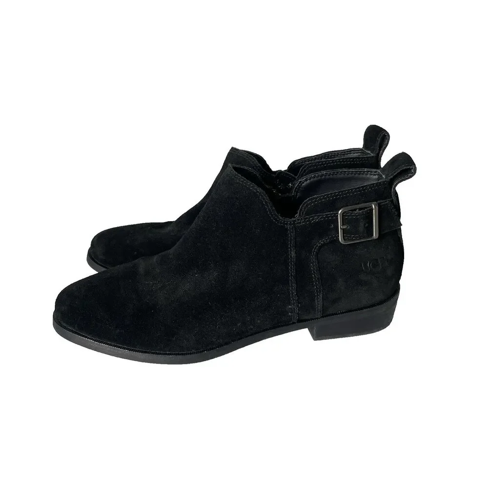 UGG Kelsea Ankle Booties Boots Shoes Black Leather Suede Buckle Women's Size 8.5